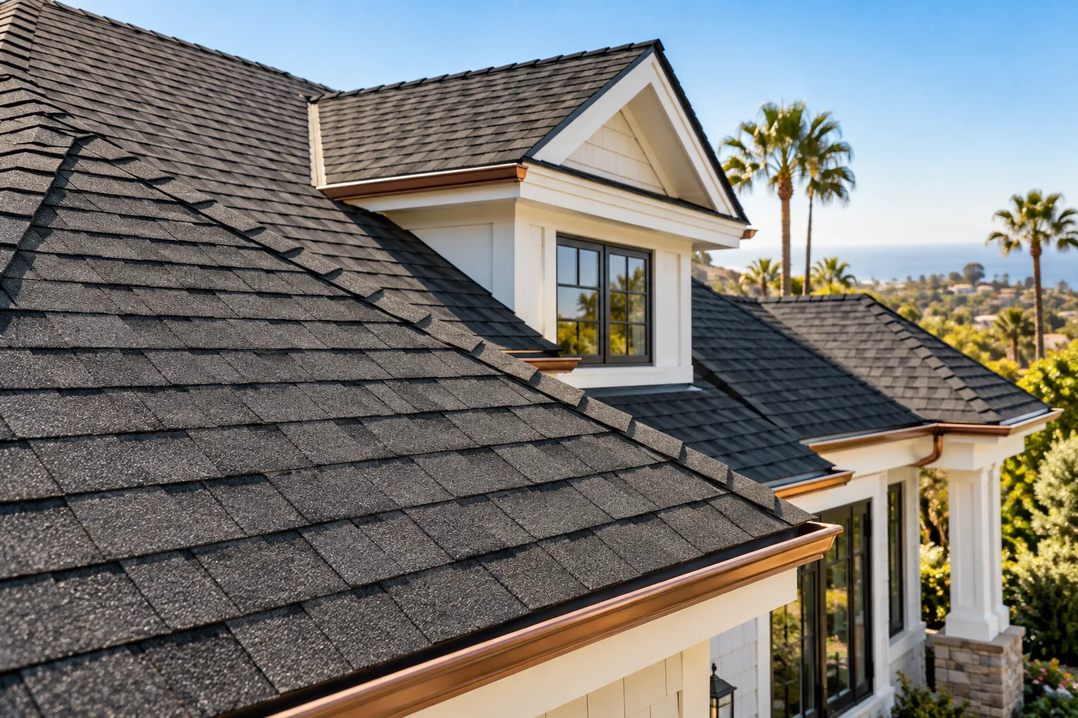 Illustrative image: Asphalt shingles on a home
